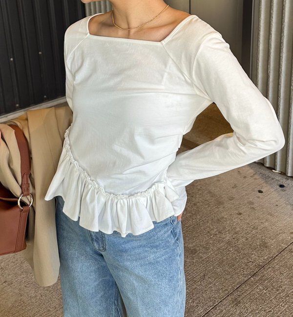  「【前後2WAY】アシメフリルロンT」|Tシャツ・カットソー|ホワイト