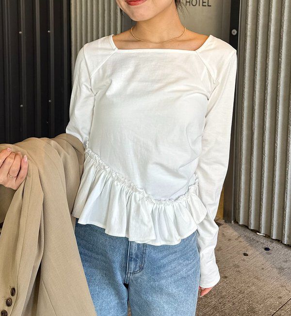  「【前後2WAY】アシメフリルロンT」|Tシャツ・カットソー|