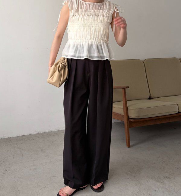  「【褒められトップス/360度スタイルアップ】オーガンジーペプラムブラウス」|シャツ・ブラウス|