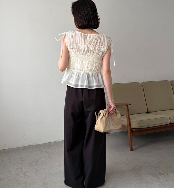  「【褒められトップス/360度スタイルアップ】オーガンジーペプラムブラウス」|シャツ・ブラウス|