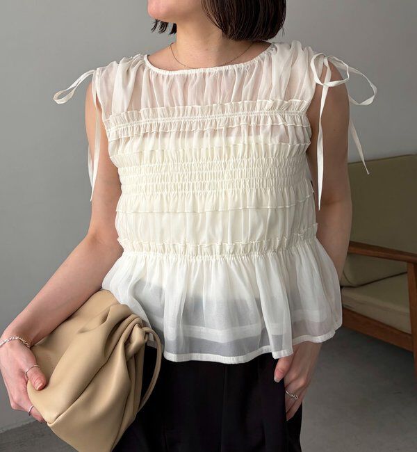  「【褒められトップス/360度スタイルアップ】オーガンジーペプラムブラウス」|シャツ・ブラウス|