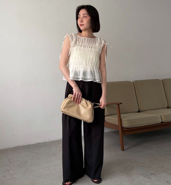  「【褒められトップス/360度スタイルアップ】オーガンジーペプラムブラウス」|シャツ・ブラウス|