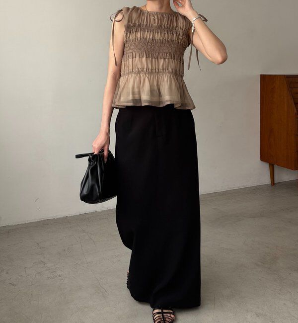  「【褒められトップス/360度スタイルアップ】オーガンジーペプラムブラウス」|シャツ・ブラウス|