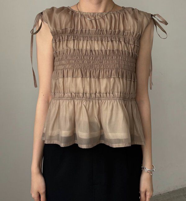  「【褒められトップス/360度スタイルアップ】オーガンジーペプラムブラウス」|シャツ・ブラウス|