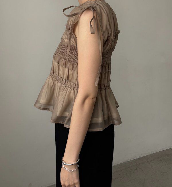  「【褒められトップス/360度スタイルアップ】オーガンジーペプラムブラウス」|シャツ・ブラウス|