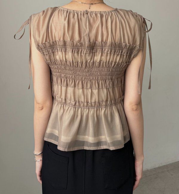  「【褒められトップス/360度スタイルアップ】オーガンジーペプラムブラウス」|シャツ・ブラウス|