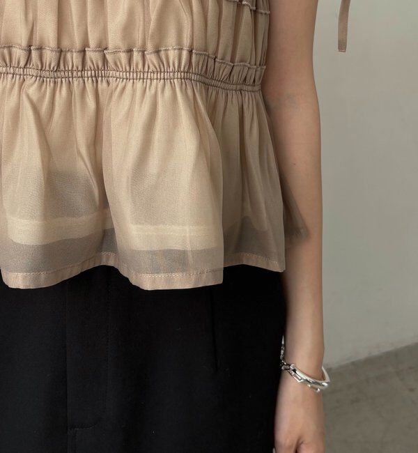  「【褒められトップス/360度スタイルアップ】オーガンジーペプラムブラウス」|シャツ・ブラウス|