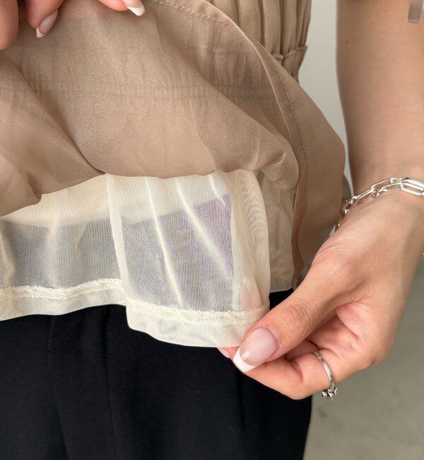  「【褒められトップス/360度スタイルアップ】オーガンジーペプラムブラウス」|シャツ・ブラウス|