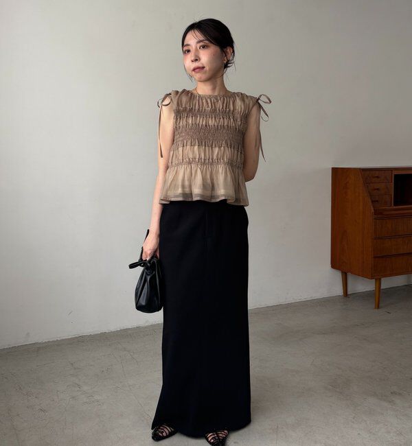  「【褒められトップス/360度スタイルアップ】オーガンジーペプラムブラウス」|シャツ・ブラウス|