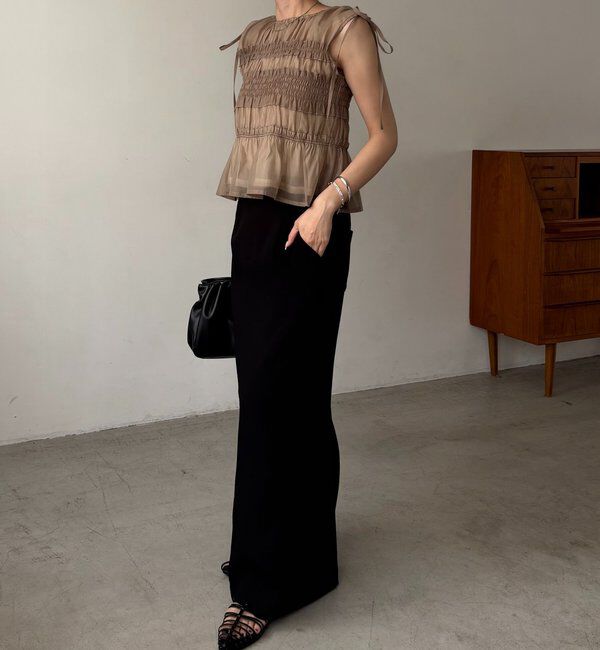  「【褒められトップス/360度スタイルアップ】オーガンジーペプラムブラウス」|シャツ・ブラウス|