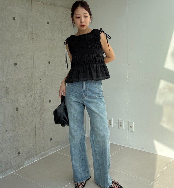  「【褒められトップス/360度スタイルアップ】オーガンジーペプラムブラウス」|シャツ・ブラウス|