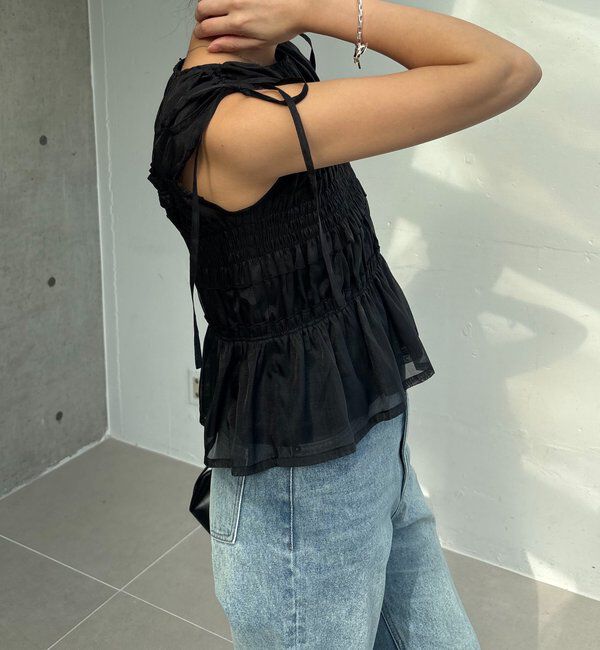  「【褒められトップス/360度スタイルアップ】オーガンジーペプラムブラウス」|シャツ・ブラウス|