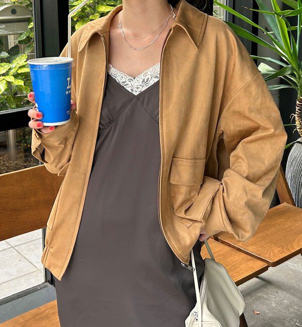  「フェイクスウェードブルゾン」|ブルゾン・スタジャン|ベージュ