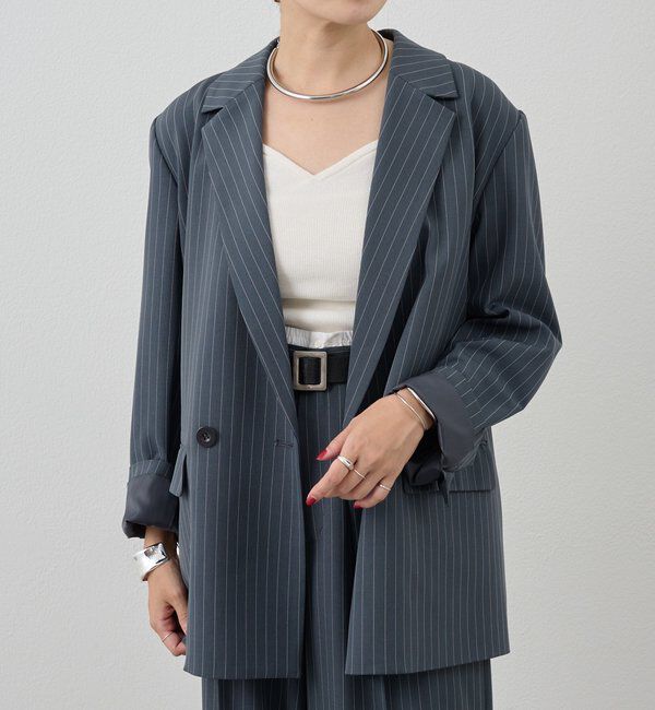  「ストライプビッグジャケット」|テーラードジャケット|グレー