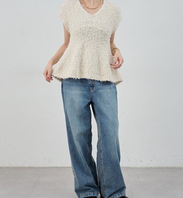  「ポンポンループ編みニット」|パーカー|