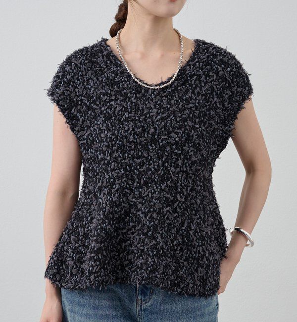  「ポンポンループ編みニット」|パーカー|