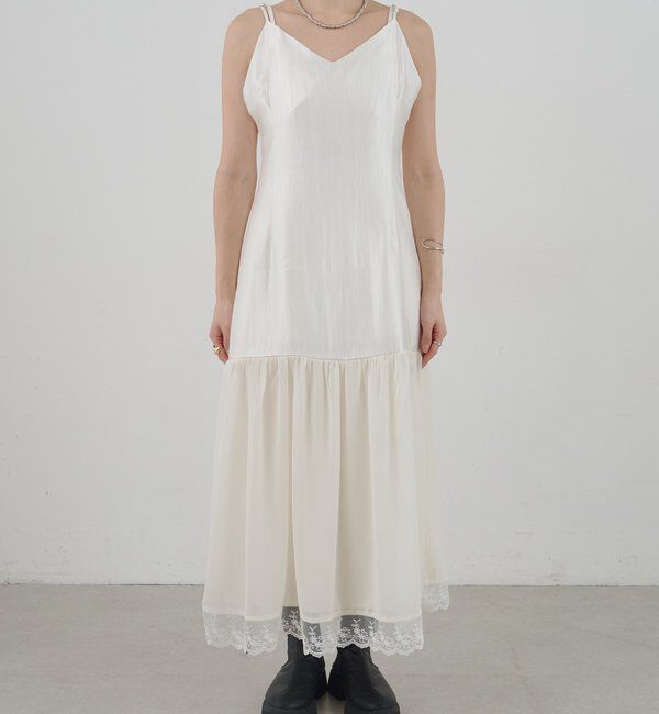  「裾レース切替サテンキャミワンピース」|ワンピース|
