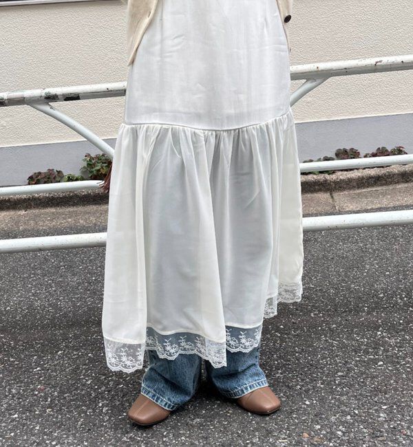  「裾レース切替サテンキャミワンピース」|ワンピース|