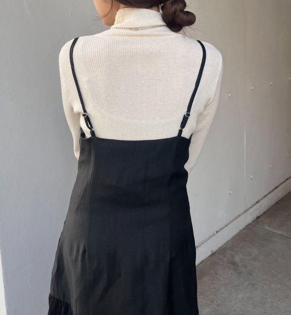  「裾レース切替サテンキャミワンピース」|ワンピース|