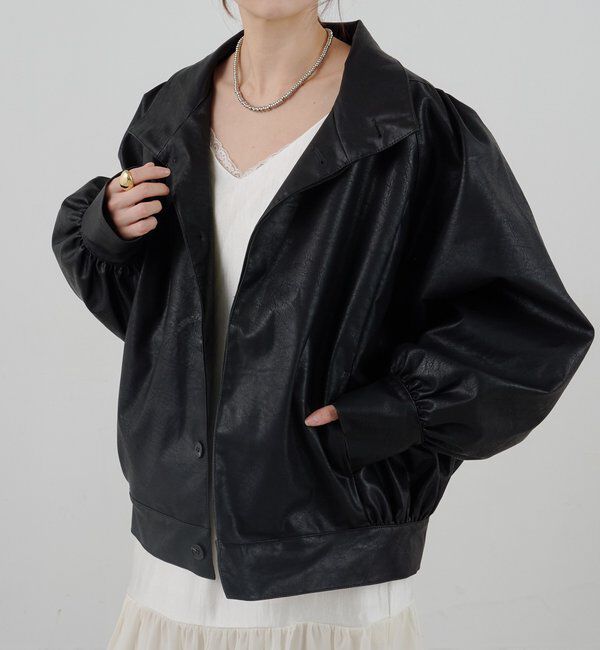  「フェイクレザーブルゾン」|ブルゾン・スタジャン|ブラック