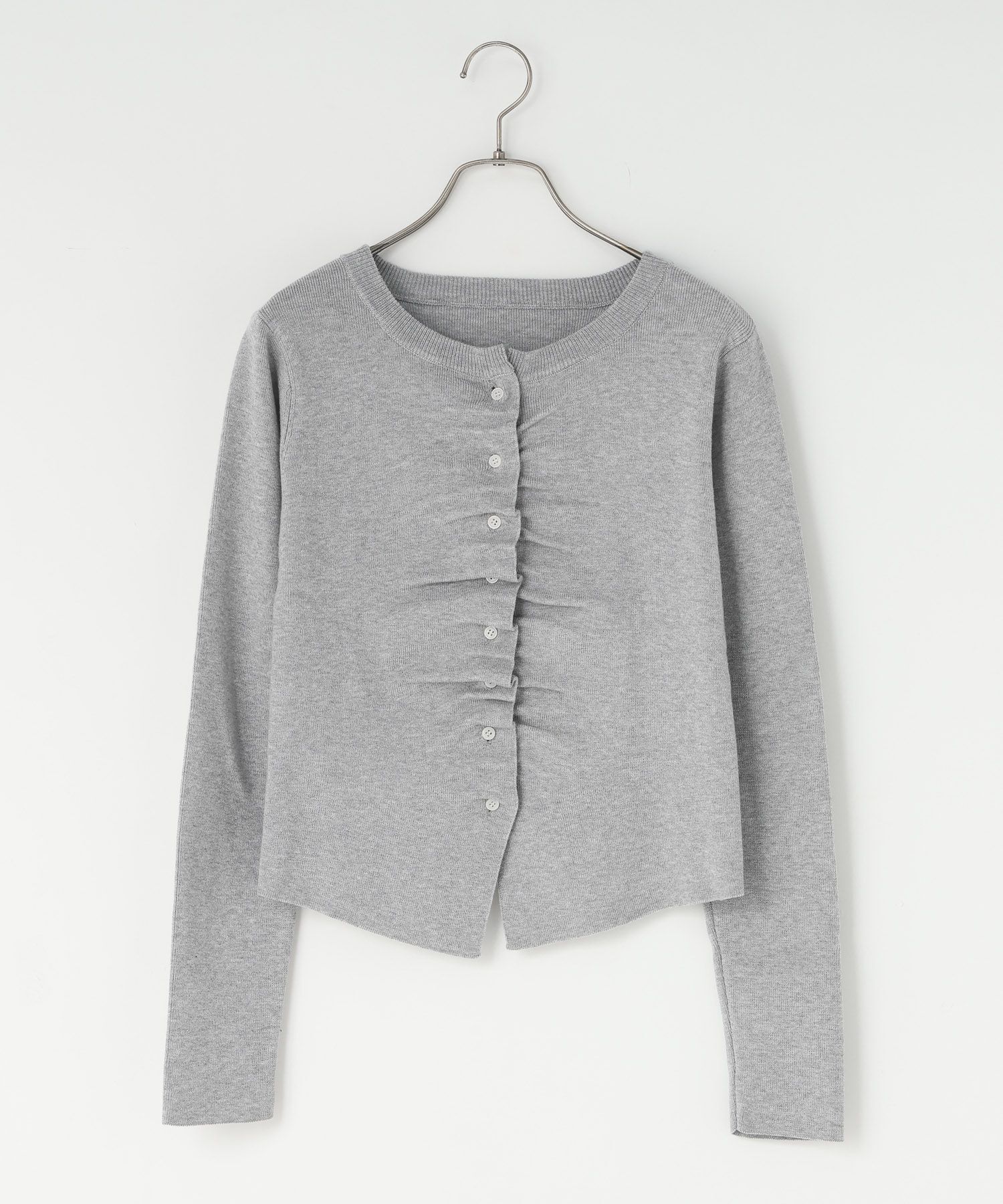 LOWRYS FARM「ギャザーボタンカーディガンＬＳ」|ニット・セーター|GRY2