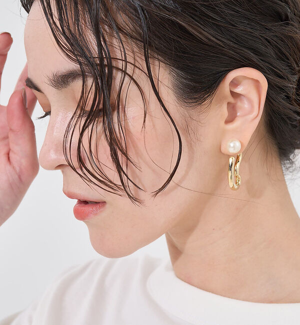 collex「【dignif】【金属アレルギー対応】パールキャッチウェーブ2WAYピアス」|ピアス|