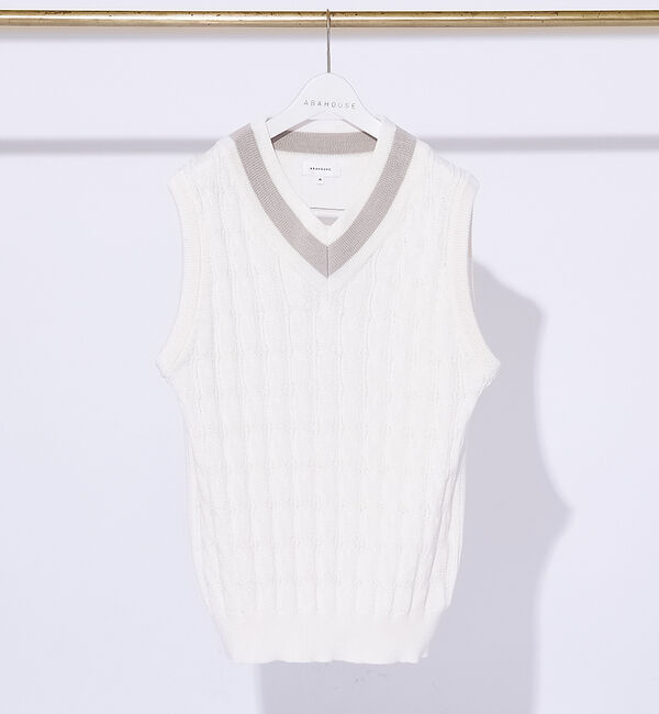 ABAHOUSE「ケーブル編み チルデンベスト」|ベスト・ジレ|ホワイト