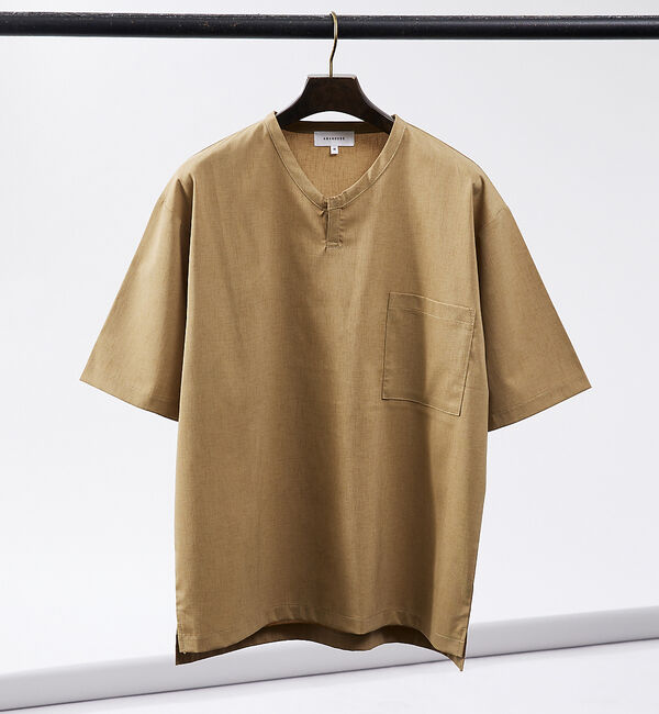 ABAHOUSE「【ストレッチドライ】キーネック 半袖Tシャツ / スキッパーシャツ」|Tシャツ・カットソー|ベージュ