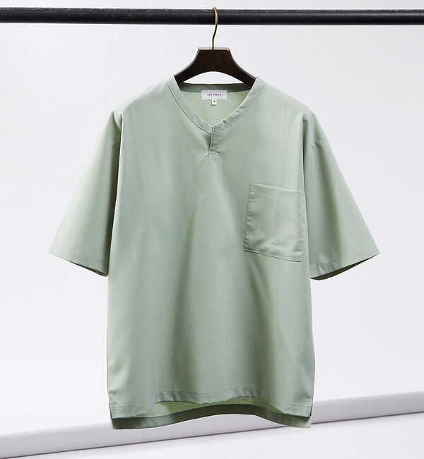 ABAHOUSE「【ストレッチドライ】キーネック 半袖Tシャツ / スキッパーシャツ」|Tシャツ・カットソー|グリーン系その他1