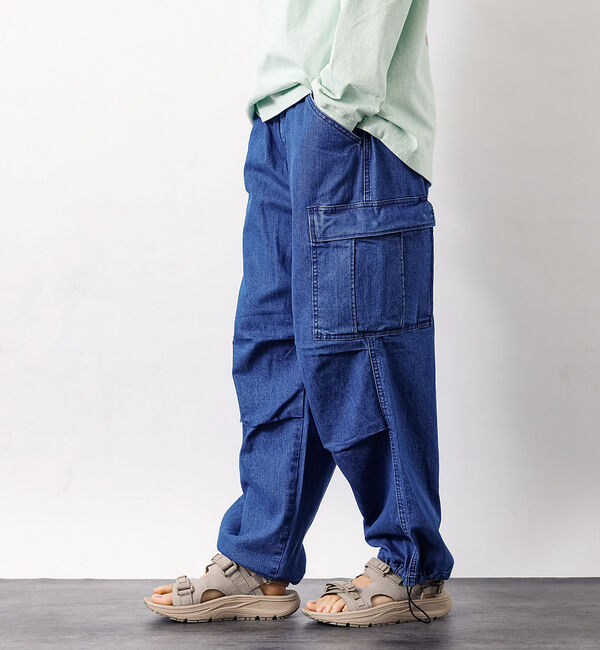 ABAHOUSE「【Lee/リー】フリーサイズ リラックスワイドカーゴパンツ FLeeasy CA」|カーゴ|インディゴ