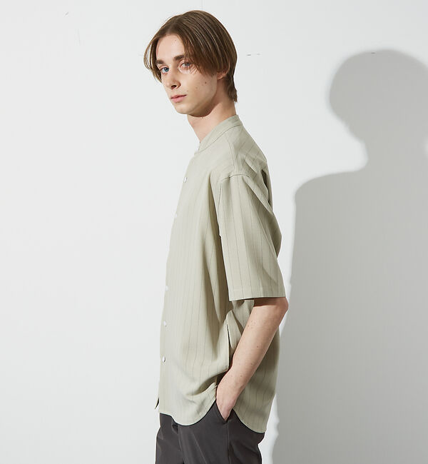 ABAHOUSE「バンドカラー半袖ストライプシャツ」|シャツ・ブラウス|