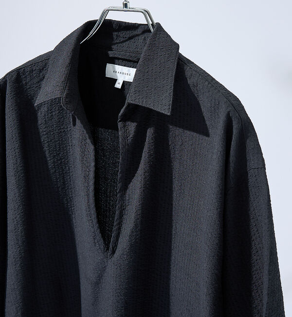 ABAHOUSE「サッカーストライプ スキッパーシャツ / オーバーサイズ / 半袖シャツ」|シャツ・ブラウス|