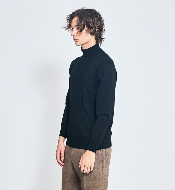 ABAHOUSE「Pure Merino ハイゲージ タートルネックニット / ケーブルニット」|ニット・セーター|
