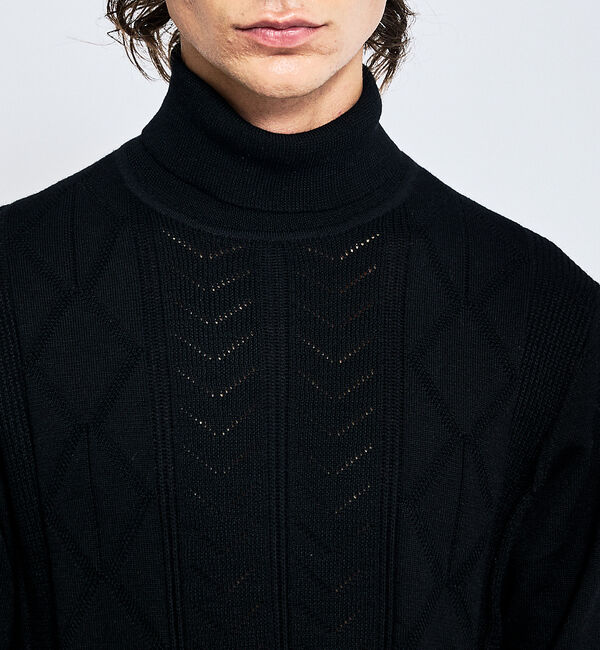 ABAHOUSE「Pure Merino ハイゲージ タートルネックニット / ケーブルニット」|ニット・セーター|