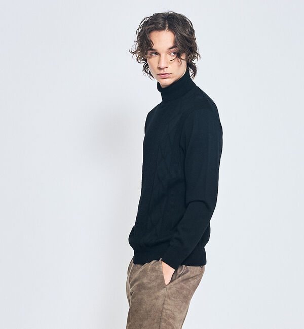 ABAHOUSE「Pure Merino ハイゲージ タートルネックニット / ケーブルニット」|ニット・セーター|