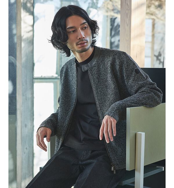 ABAHOUSE「ハイゲージニット ライダース」|ライダースジャケット|ブラック