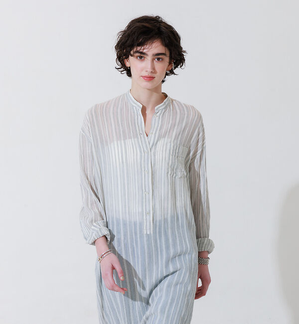 Rouge vif「シルク混シアーストライプ楊柳ワンピース」|ワンピース|