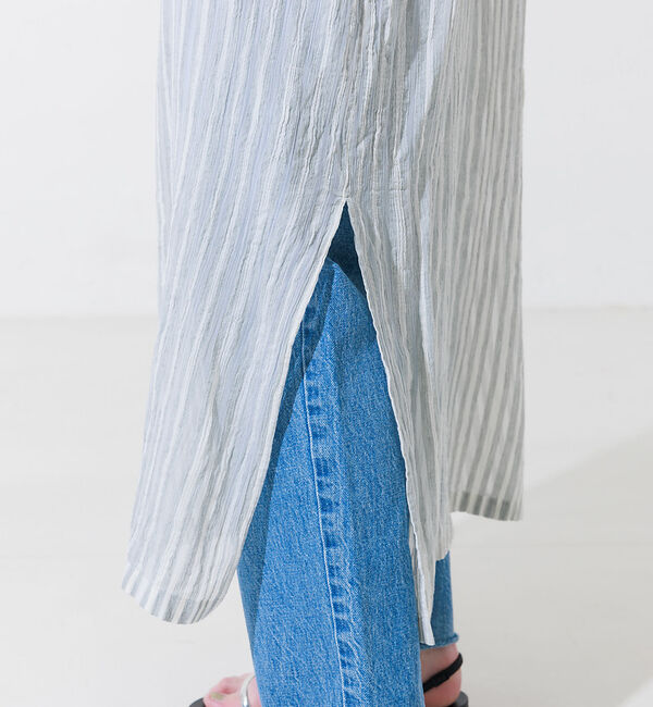 Rouge vif「シルク混シアーストライプ楊柳ワンピース」|ワンピース|