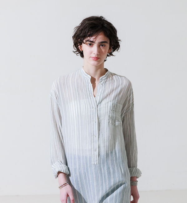 Rouge vif「シルク混シアーストライプ楊柳ワンピース」|ワンピース|