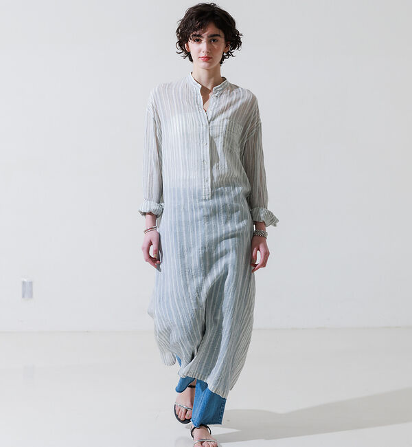 Rouge vif「シルク混シアーストライプ楊柳ワンピース」|ワンピース|