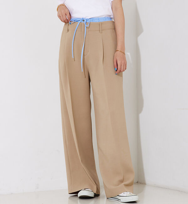 Rouge vif「ブロードリボン二重織レイヤードタックパンツ」|その他|ベージュ