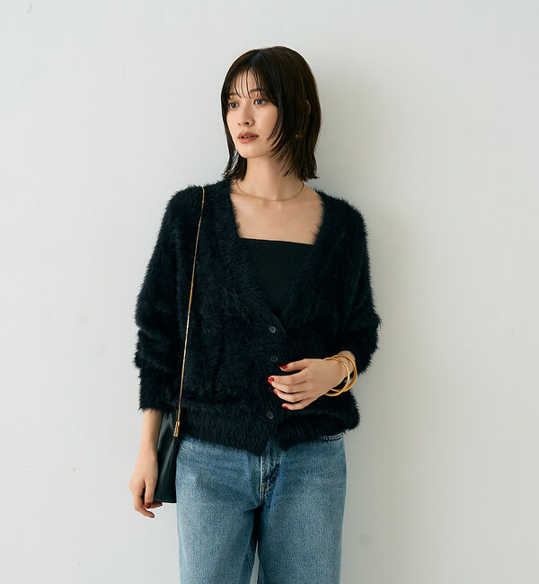 Rouge vif「【2点セット】ファーニットカーデ&times;リブニットキャミ アンサンブル」|カーディガン|