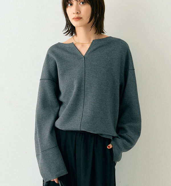 Rouge vif「圧縮ニットプルオーバーブラウス」|ニット・セーター|チャコールグレー