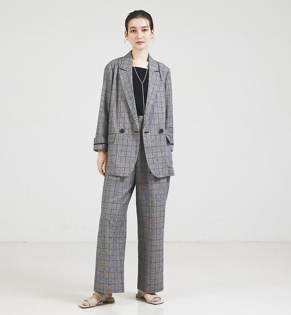 qualite「【セットアップ対応】リネングレンチェックジャケット」|テーラードジャケット|