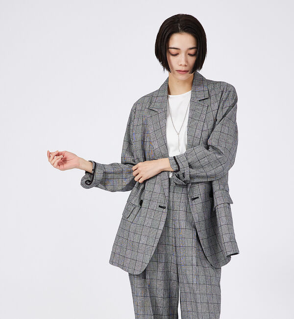 qualite「【セットアップ対応】リネングレンチェックジャケット」|テーラードジャケット|