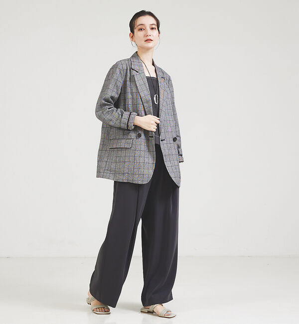 qualite「【セットアップ対応】リネングレンチェックジャケット」|テーラードジャケット|