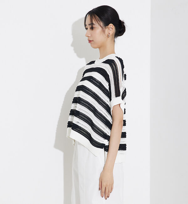 qualite「透かしガータースクエアニット」|Tシャツ・カットソー|