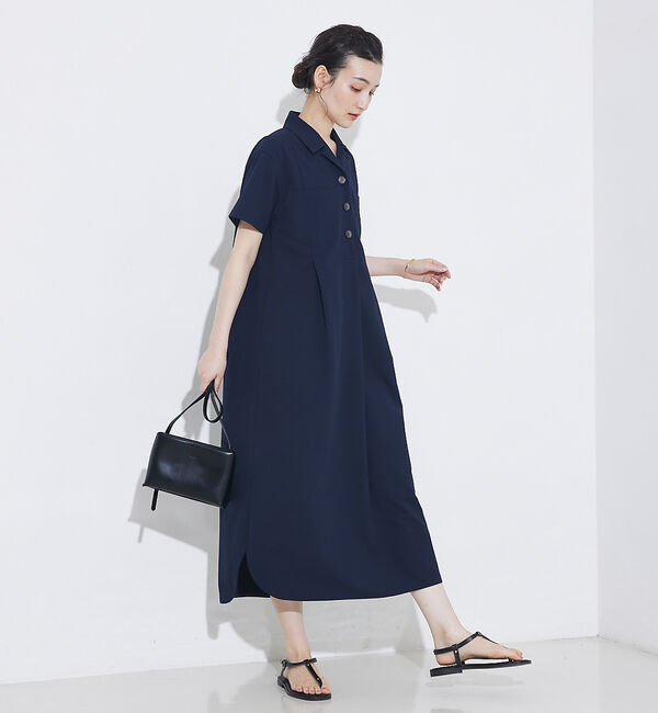 qualite「【接触冷感＆吸水速乾＆UV】シアサッカーシャツワンピース」|ワンピース|