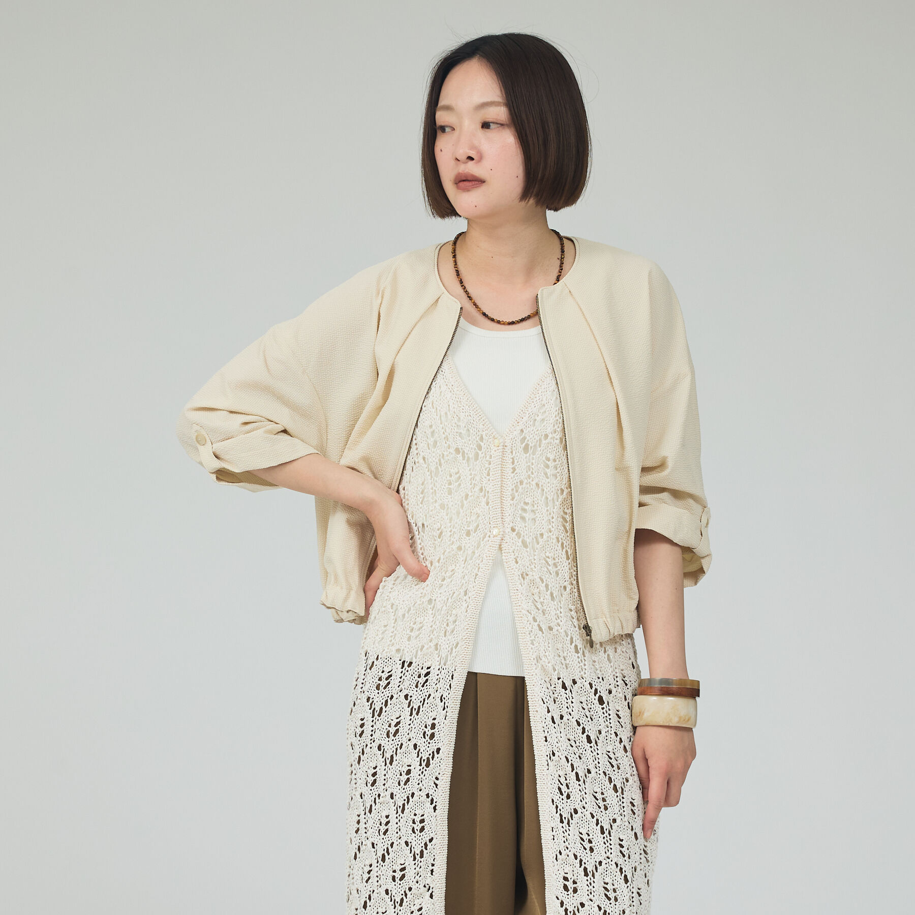 qualite「【接触冷感・吸水速乾・UV】シアサッカーブルゾン /セットアップ対応」|ブルゾン・スタジャン|