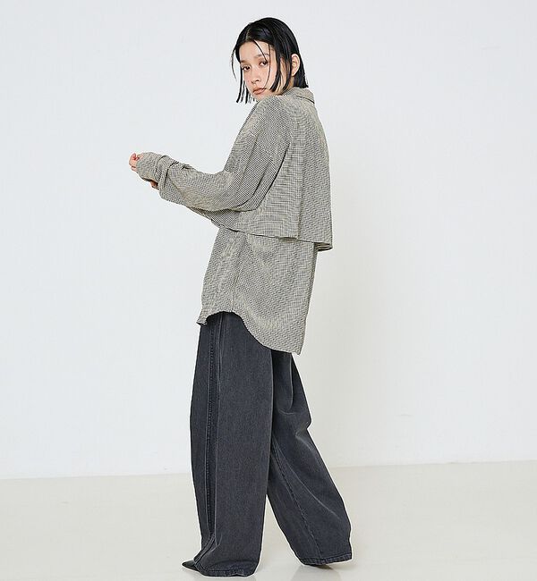 NOMINE「サイドライン タック ワイド ハイウエスト デニムパンツ」|デニム|